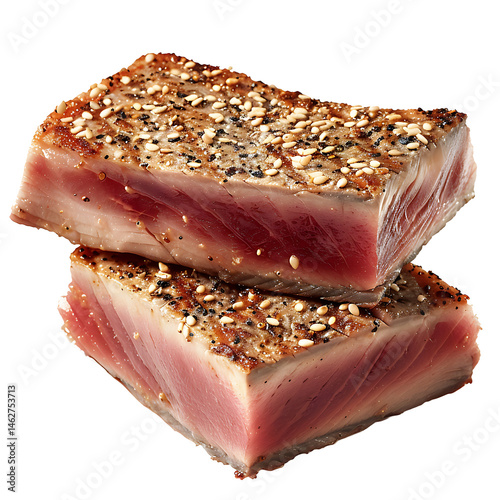 Grilled tuna steak with sesame crust, isolated on a white background photo