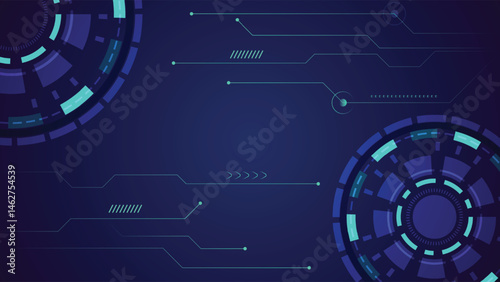 High tech digital background showing blue circular hud patterns and modern circuit line elements ideal for technology themes