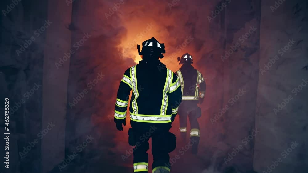 Firefighter advances through smoky corridor portraying courage urgency risk rescue strength perseverance determination professional response dangerous situation Firefighter advances through smoky corridor portraying courage urgency risk rescue strength perseverance determination professional response dangerous situation