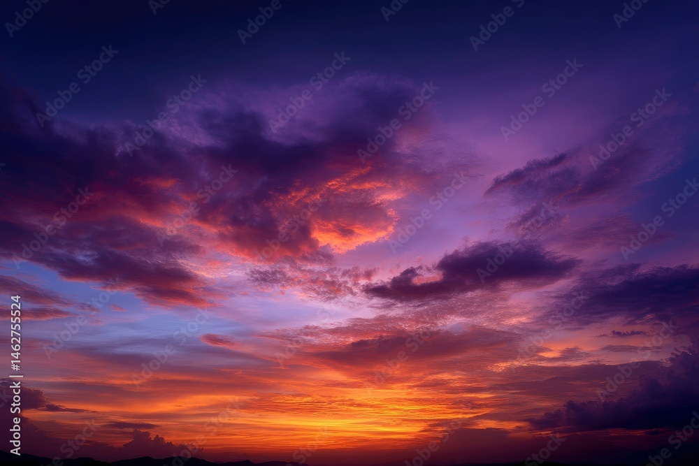 Fototapeta premium Fiery Sunset Cloudscape: A Dramatic and Serene Sky