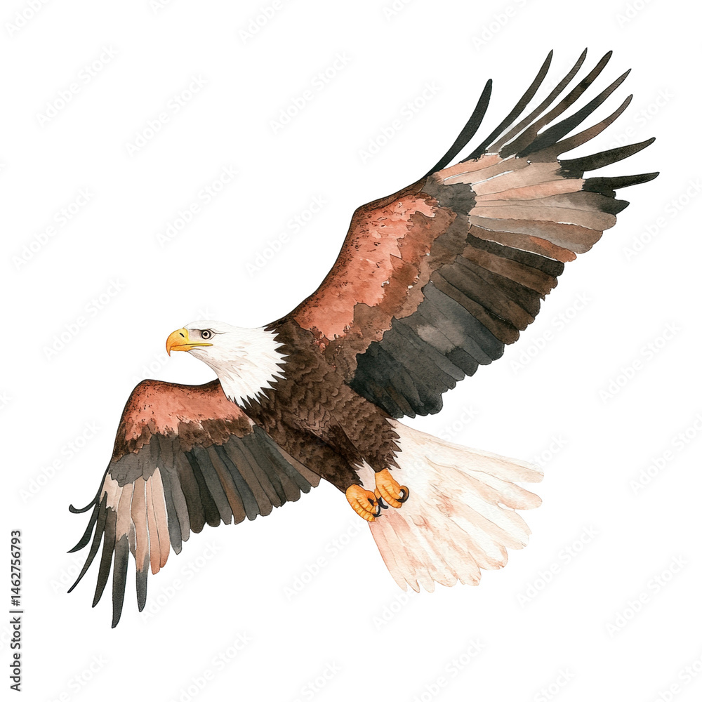Obraz premium Majestic bald eagle in flight with outstretched wings, cut out - stock png.
