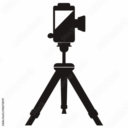 A silhouette vector illustration of a telephoto lens phone holder and stand