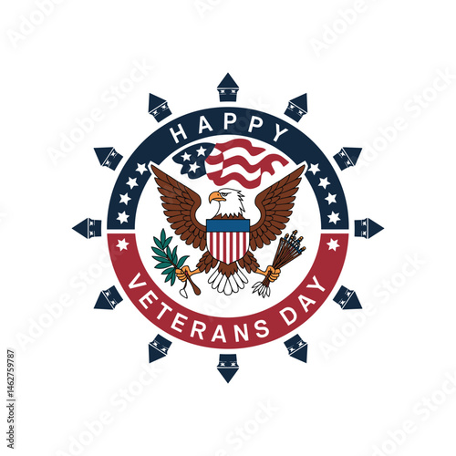 "Veterans Day Emblem with American Eagle and Flag"
