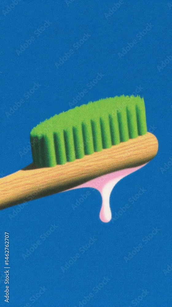 eco-friendly, biodegradable toothbrush with toothpaste and space for text.