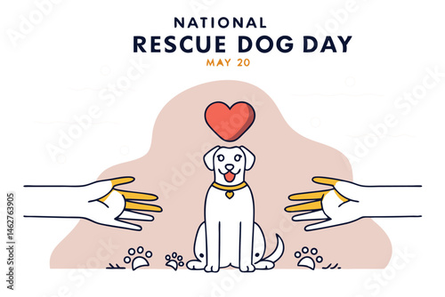 National Rescue Dog Day, dog, cute dog, Labrador retriever, animal, pet, heart, paw prints,  flat illustration, minimalist, simple, line art, vector art
