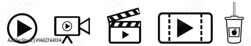 Cinema icons vector set. Movie, film, video, tv and more icon for apps and websites, symbol Vector illustration.