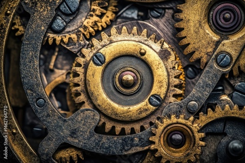 Intricate clockwork gears interlock, showcasing precision engineering and antique craftsmanship.