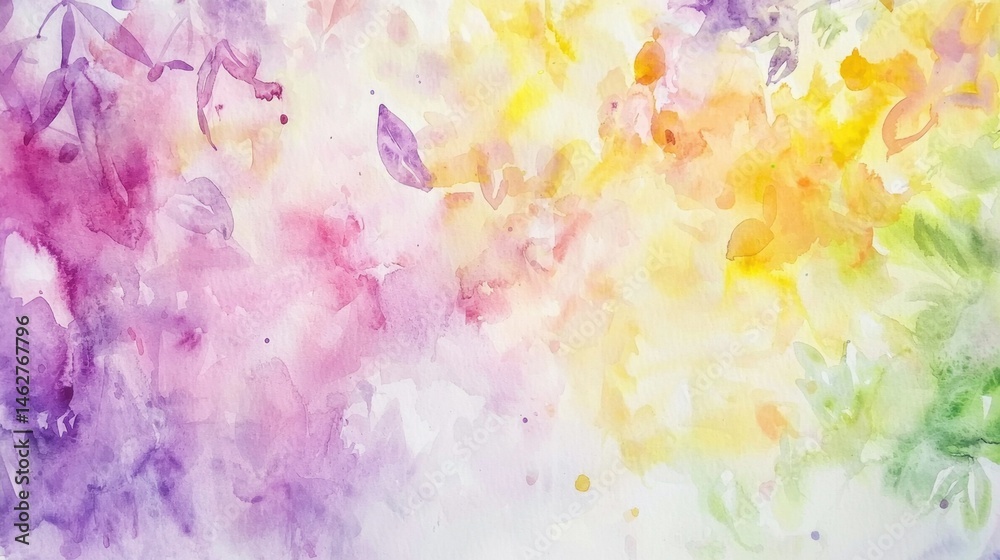 Fototapeta premium Swirls of vibrant colors blend harmoniously, creating an abstract floral design that evokes feelings of tranquility and creativity. The gentle gradients transition from purple to yellow and green