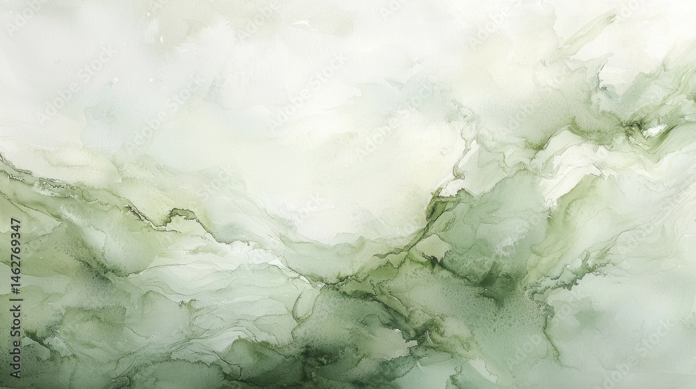 Fototapeta premium A calming abstract design featuring soft green hues and delicate textures creating an ethereal atmosphere. The flowing patterns evoke a sense of tranquility and nature