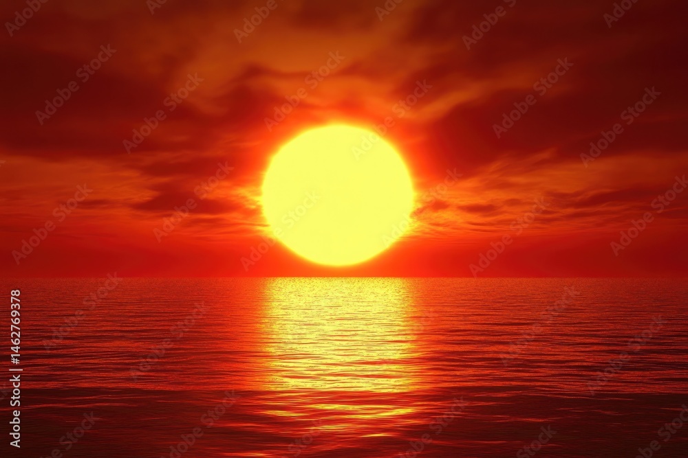 Vibrant Sunset Seascape with Fiery Clouds & Glowing Water Reflections Landscape Vibrant Sunset Seascape with Fiery Clouds & Glowing Water Reflections Landscape
