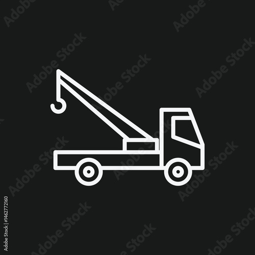 Minimalist Tow Truck Icon White Outline Heavy Duty Service Vehicle on Black