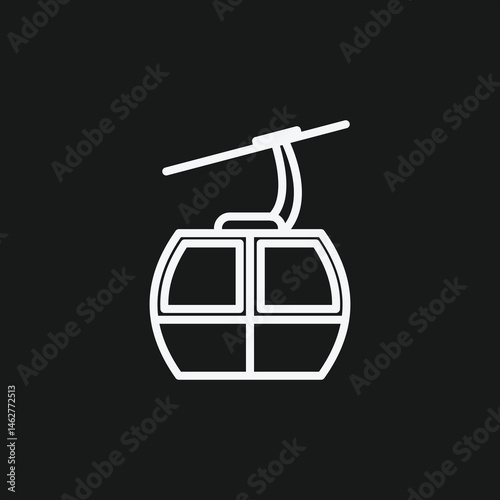 Minimalist Cable Car Icon White on Black Geometric Line Art Design