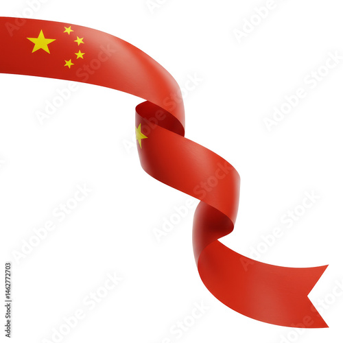 Twisted China Flag Ribbon isolated on transparent background, PNG  