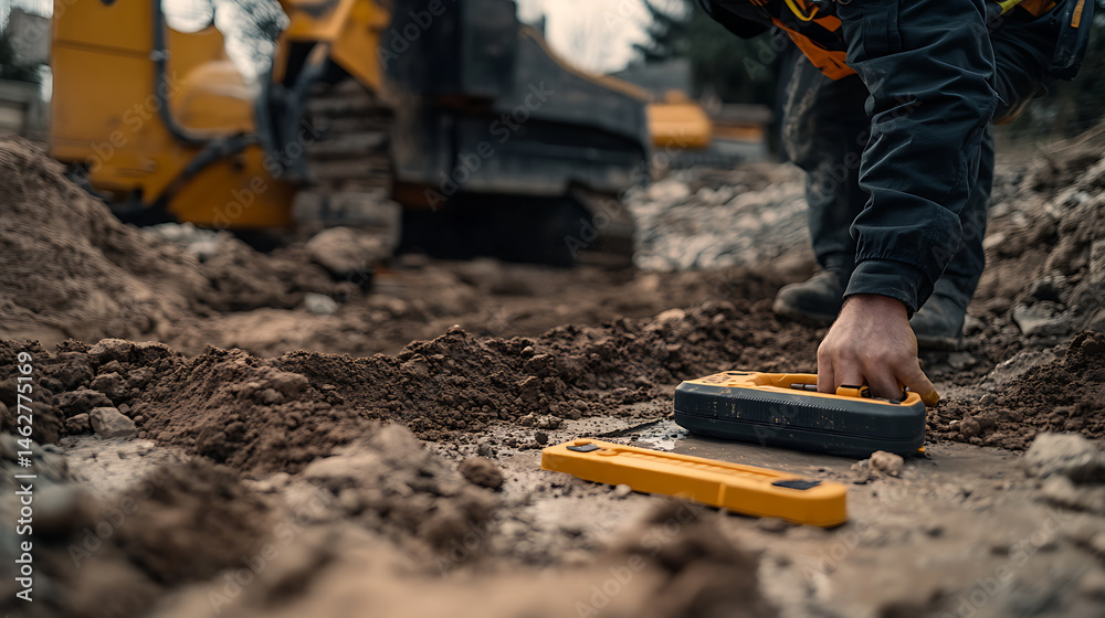 Fototapeta premium Construction Worker Using Ground Penetrating Radar