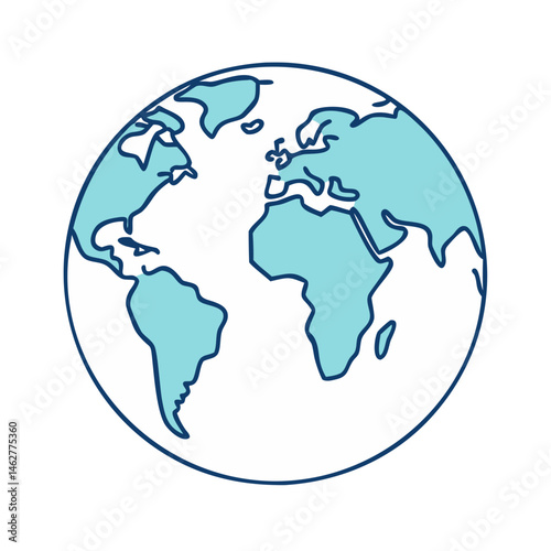Globe earth world map vector illustration global geography continent travel outline icon design