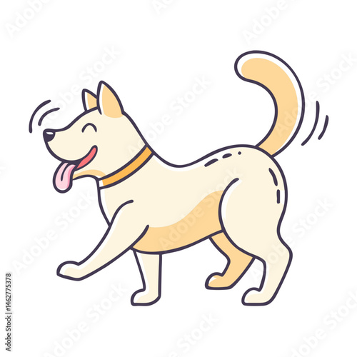Happy dog wagging tail, cartoon dog illustration, cute puppy, pet animal, dog vector, playful dog art