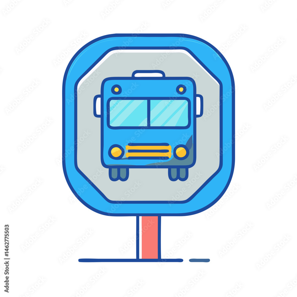 Blue bus stop sign public transportation vehicle travel route urban city transport service symbol icon Blue bus stop sign public transportation vehicle travel route urban city transport service symbol icon