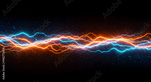 A stunning display of blue and orange energy streams, a vivid representation of power.