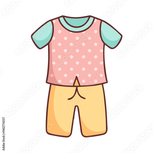 Cute cartoon baby clothes outfit vector illustration for kids fashion apparel design template