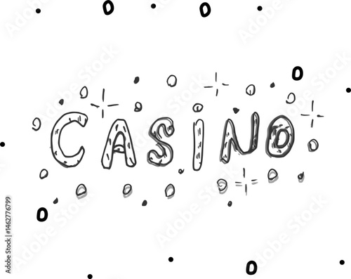 Casino handwritten text. Gambling, entertainment. White background, free space, vector illustration new