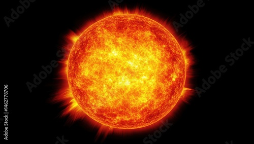 Fiery, glowing orb of the sun, with intense, detailed surface textures.  A celestial body, radiating intense heat and light