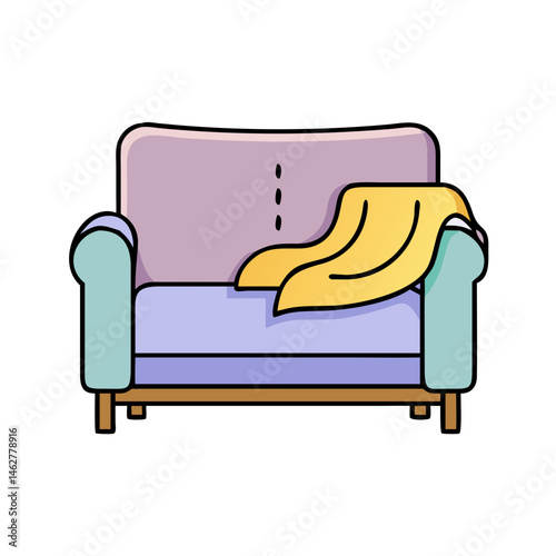 Illustration of a cozy sofa with a throw blanket for home decor and relaxation concept art