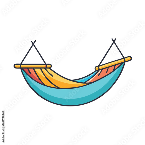 Illustration of a colorful hammock, relaxation, leisure, summer, vacation, travel, rest, and chill