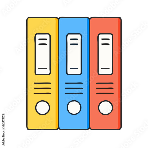 Illustrative colorful office binders filing system document organization information management concept art