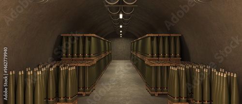 Underground Concrete Bunker Filled With Artillery Ammunition 
