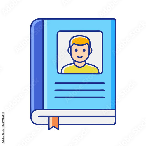 Book cover design with portrait illustration, learning material, education resource and book icon vector