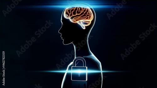 Glowing Brain and Padlock Mind Security Concept