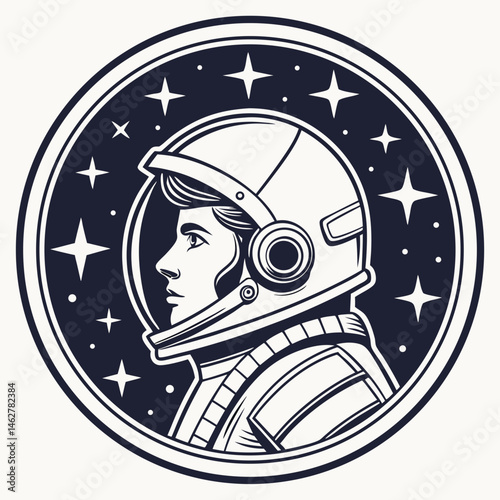 Space-themed coin icon with astronaut helmet and galactic star background