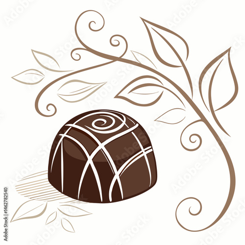 Elegant chocolate bonbon icon with swirl and shadow detail
