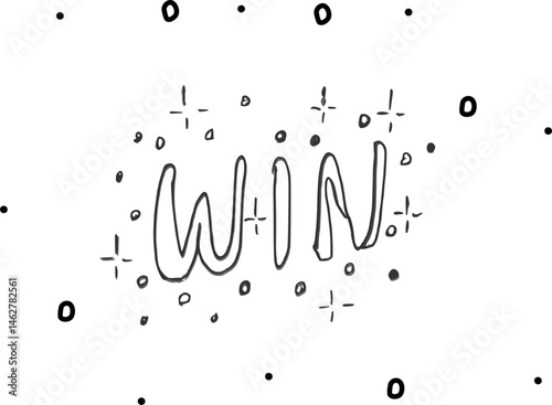 Text win hand written. Casino, gambling, entertainment. White background, free space, vector illustration new