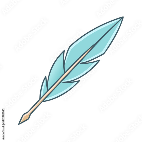 Illustration of a quill feather pen writing instrument light blue feather quill pen art design