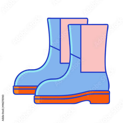 Blue rain boots vector illustration waterproof footwear rubber boots for rainy days fashion 90s