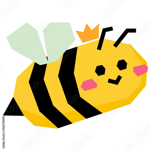 Cartoon queen bee with crown and smiling face