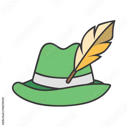 Green bavarian hat oktoberfest hat with feather alpine hat german hat traditional hat vector