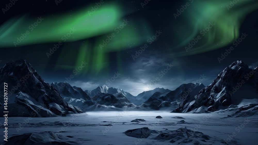 Antarctica Green Aurora Above Mountains Loop Generative AI