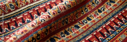 Colorful traditional textile with intricate geometric patterns