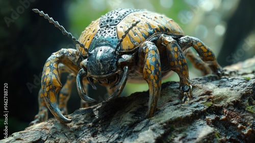 Wallpaper Mural Colorful insect on wood, rainforest background, nature macro Torontodigital.ca