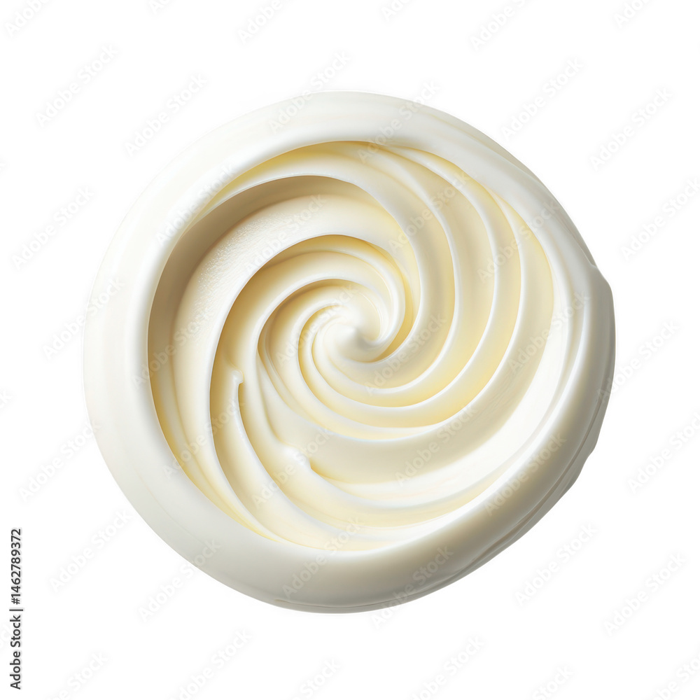 Swirl of white cream, top view on transparent background Swirl of white cream, top view on transparent background