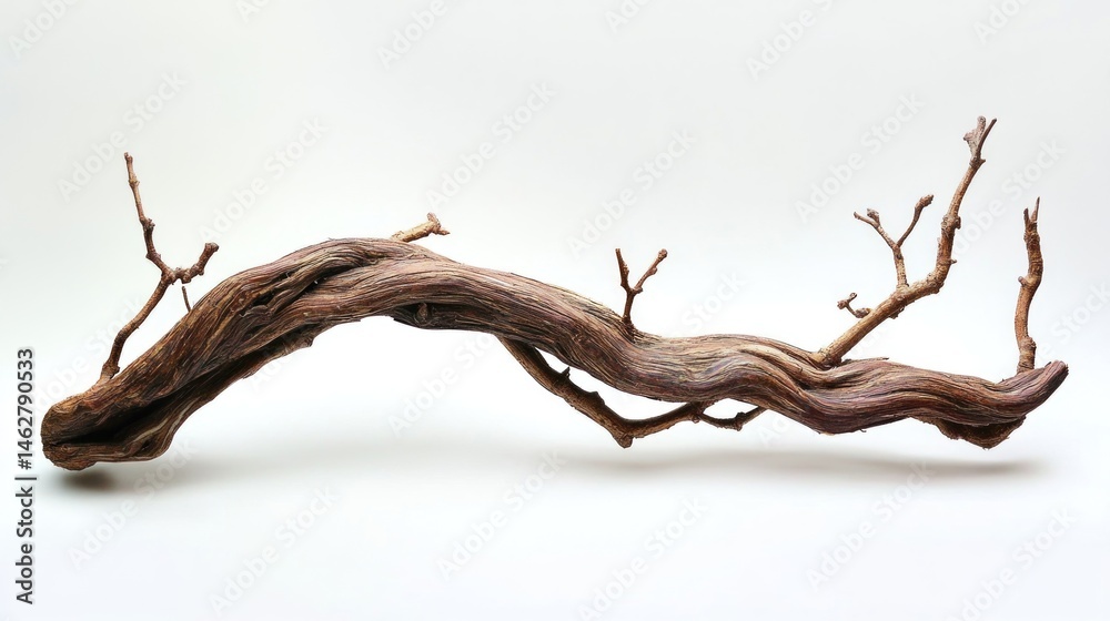 Fototapeta premium Curved driftwood branch on white background, nature decor