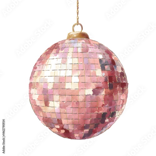 Whimsical Watercolor Pink Disco Ball Ornament for Festive Decor