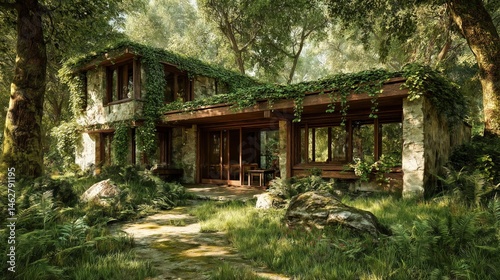 Ivy-covered stone house in ...