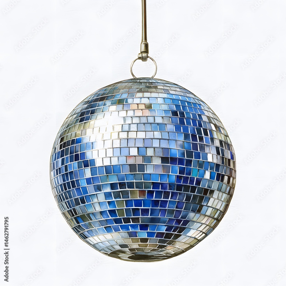 Obraz premium Watercolor Painting of a Disco Ball Hanging as Decoration
