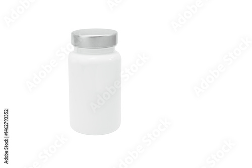 Obraz na płótnie Generic white plastic medicine bottle with metal cap isolated on white background w salonie
