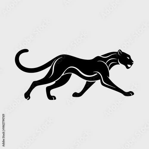Fast running cheetah in profile silhouette vector illustration
