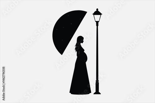 Vector silhouette of a pregnant woman standing in profile