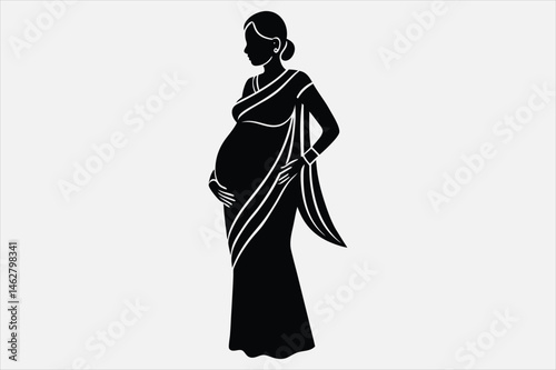 Vector silhouette of a pregnant woman standing in profile